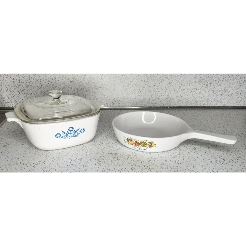 Corning Ware Blue Cornflower Casserole Dishes W/ Chipped Lid 1½ Q & 6½ Skillet